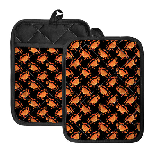 Watercolor Crab Pattern Print Pot Holders With Pocket