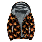 Watercolor Crab Pattern Print Sherpa Lined Zip Up Hoodie