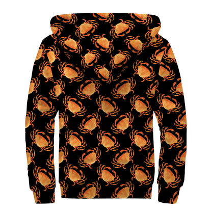Watercolor Crab Pattern Print Sherpa Lined Zip Up Hoodie