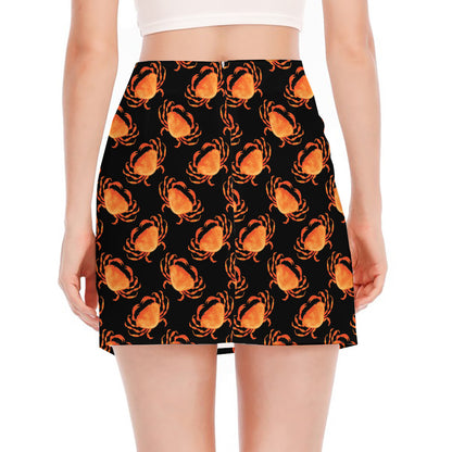 Watercolor Crab Pattern Print Side Slit Mini Skirt