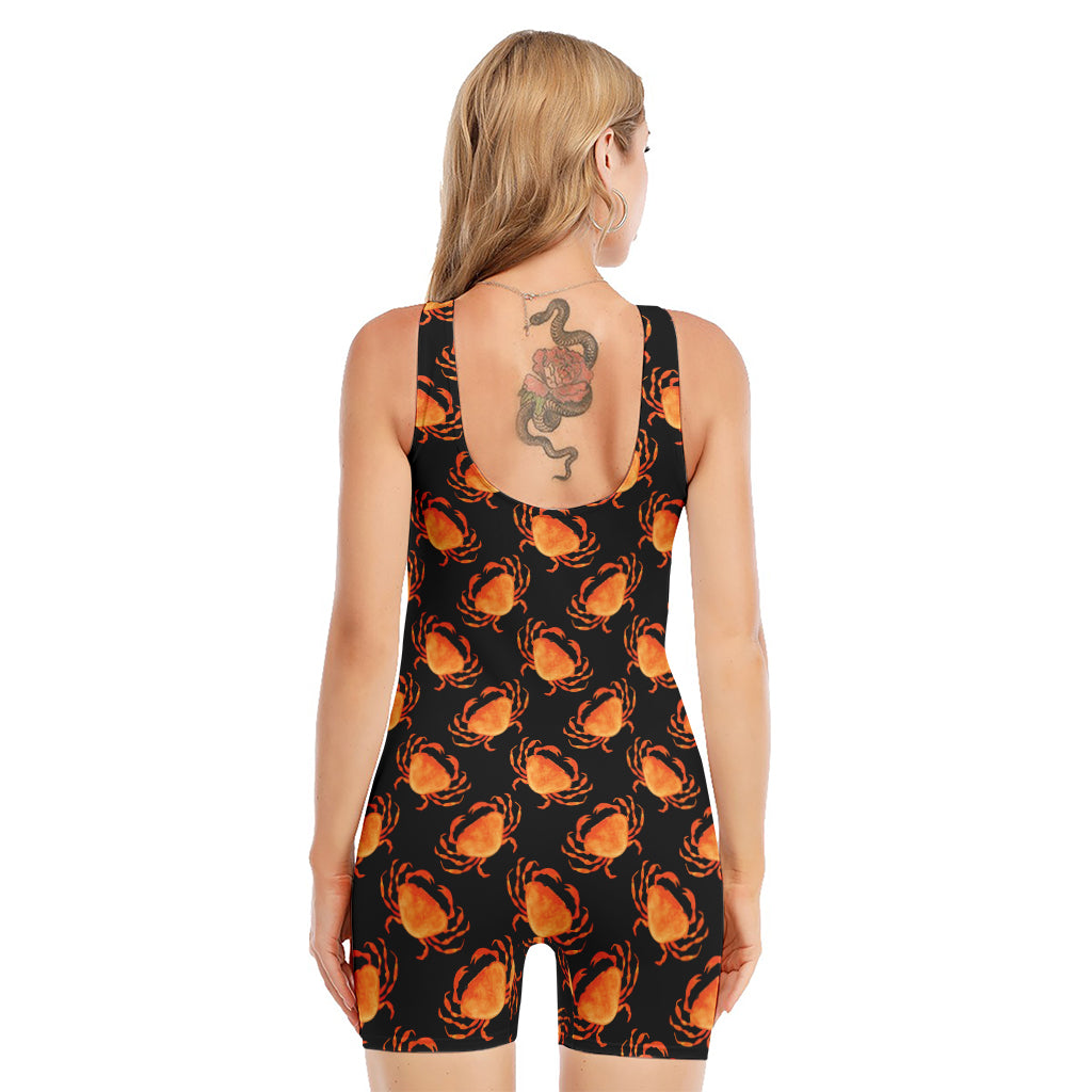 Watercolor Crab Pattern Print Sleeveless One Piece Swimsuit