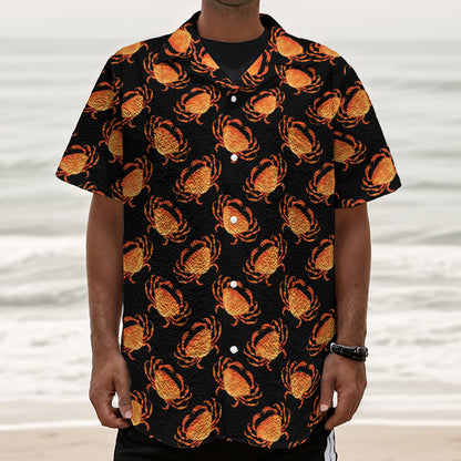Watercolor Crab Pattern Print Textured Short Sleeve Shirt