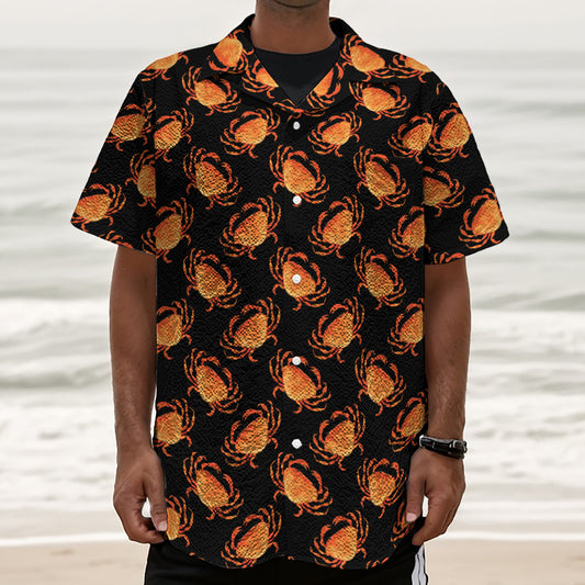Watercolor Crab Pattern Print Textured Short Sleeve Shirt