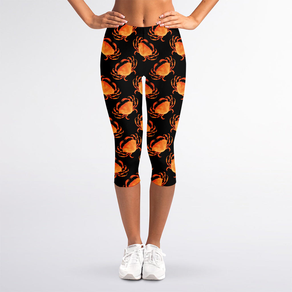 Watercolor Crab Pattern Print Women's Capri Leggings