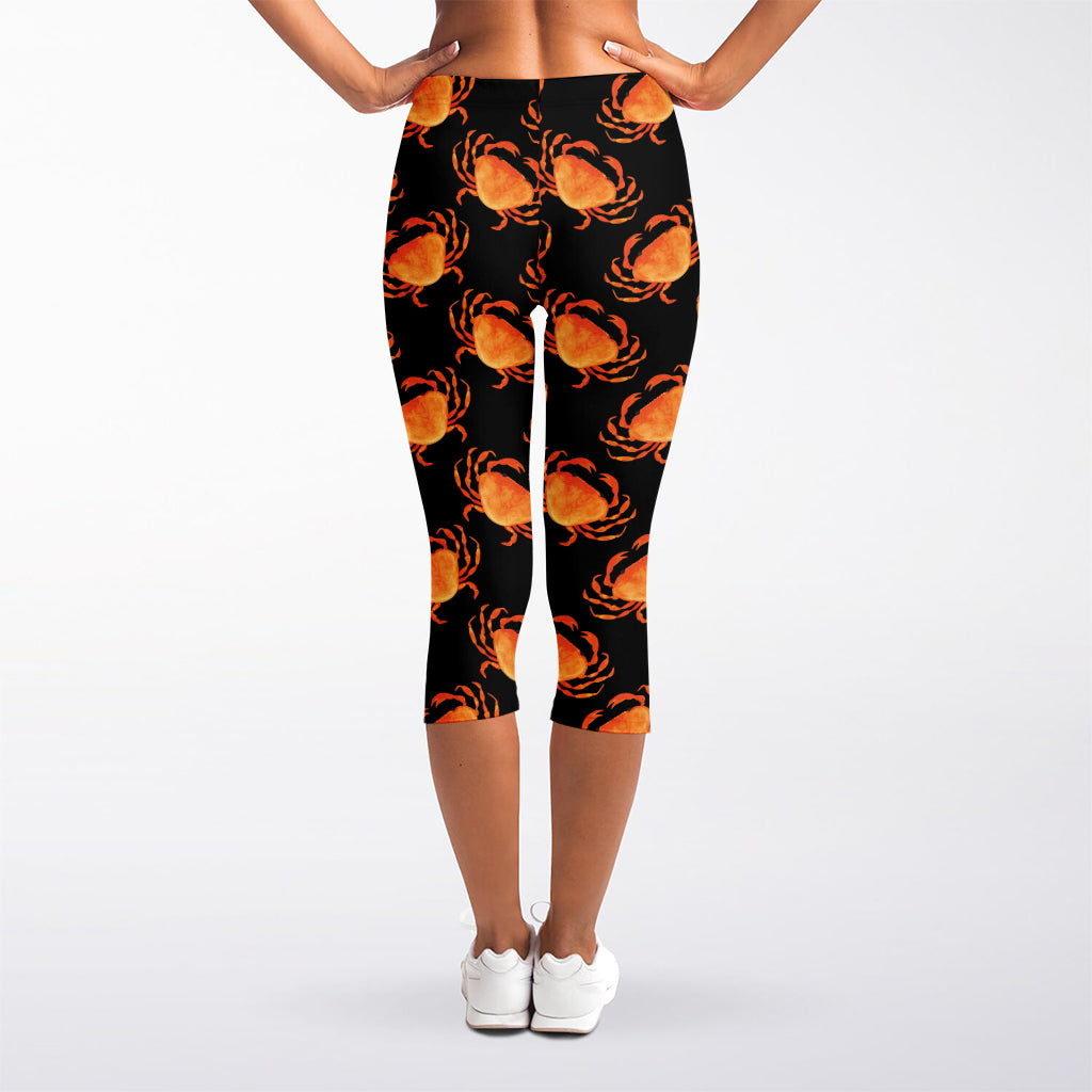 Watercolor Crab Pattern Print Women's Capri Leggings