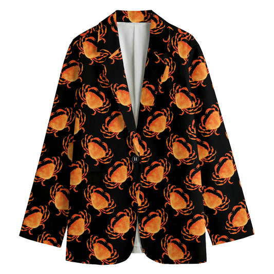 Watercolor Crab Pattern Print Women's Cotton Blazer