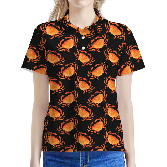 Watercolor Crab Pattern Print Women's Polo Shirt