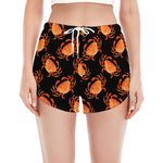 Watercolor Crab Pattern Print Women's Split Running Shorts