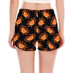 Watercolor Crab Pattern Print Women's Split Running Shorts