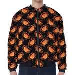 Watercolor Crab Pattern Print Zip Sleeve Bomber Jacket