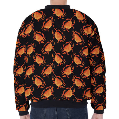 Watercolor Crab Pattern Print Zip Sleeve Bomber Jacket