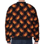 Watercolor Crab Pattern Print Zip Sleeve Bomber Jacket