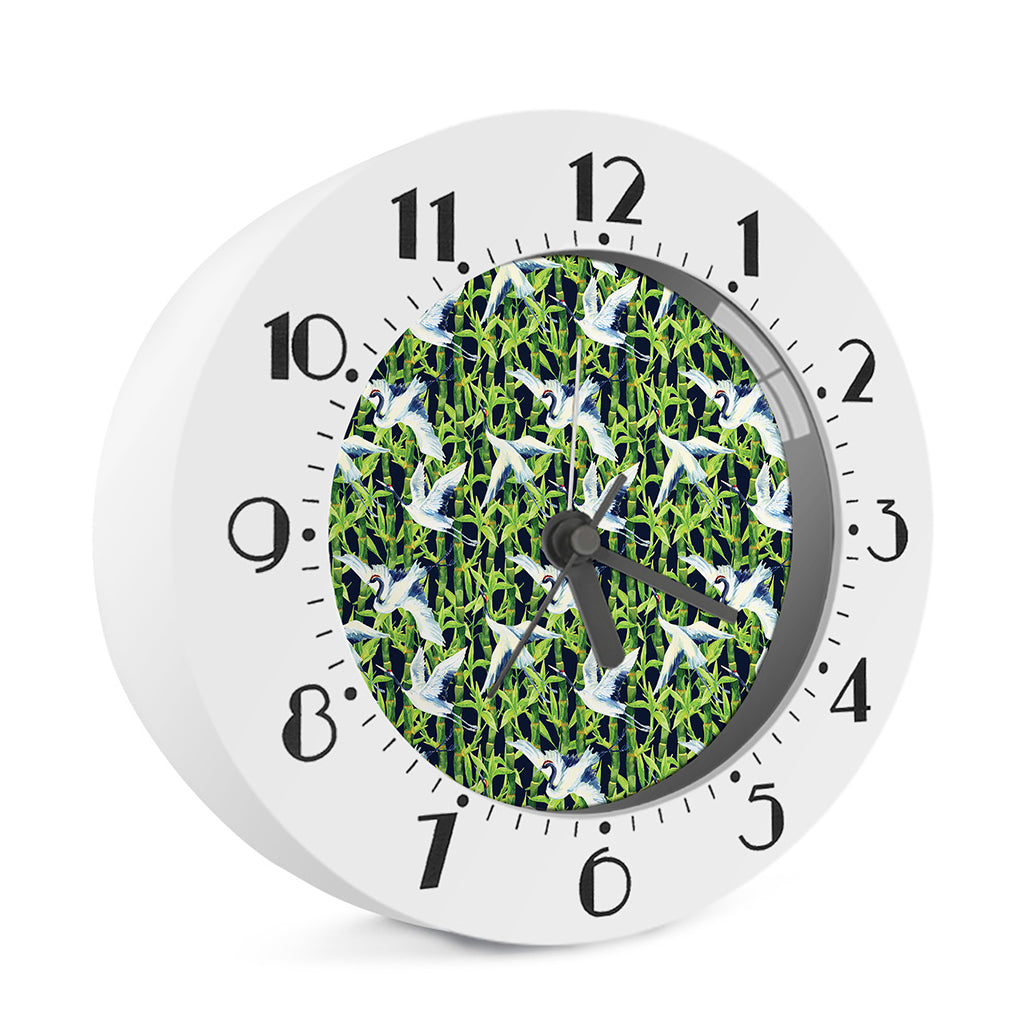 Watercolor Crane Bird Pattern Print Alarm Clock