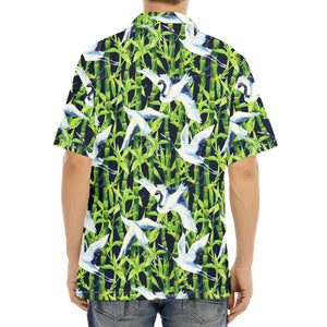 Watercolor Crane Bird Pattern Print Aloha Shirt