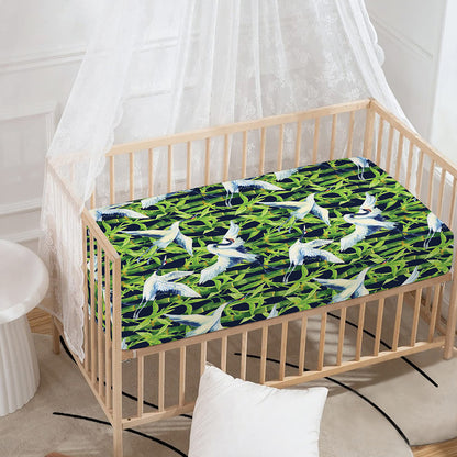 Watercolor Crane Bird Pattern Print Baby Crib Sheet