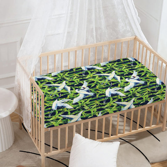 Watercolor Crane Bird Pattern Print Baby Crib Sheet