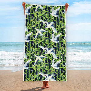 Watercolor Crane Bird Pattern Print Beach Towel