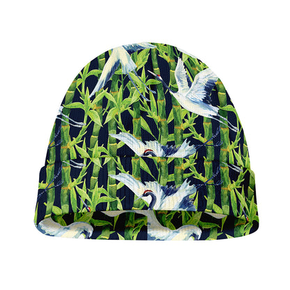 Watercolor Crane Bird Pattern Print Beanie