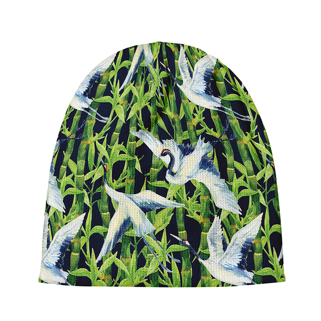 Watercolor Crane Bird Pattern Print Beanie