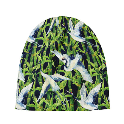Watercolor Crane Bird Pattern Print Beanie