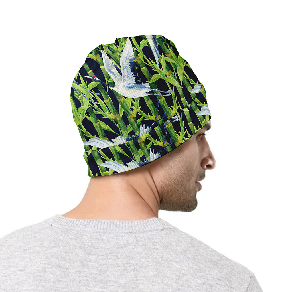 Watercolor Crane Bird Pattern Print Beanie
