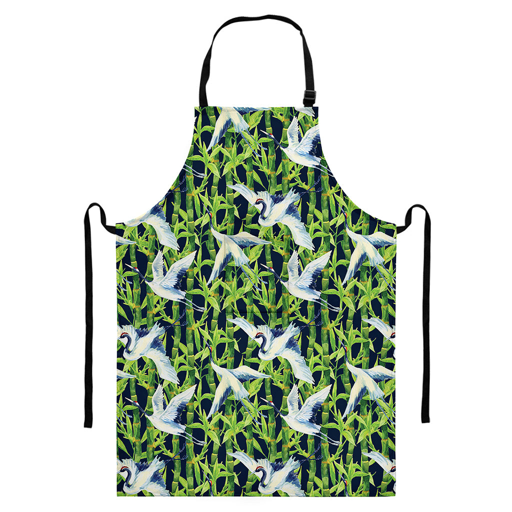 Watercolor Crane Bird Pattern Print Bib Apron With Pocket