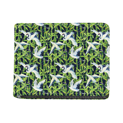 Watercolor Crane Bird Pattern Print Bifold Wallet