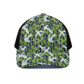 Watercolor Crane Bird Pattern Print Black Mesh Trucker Hat