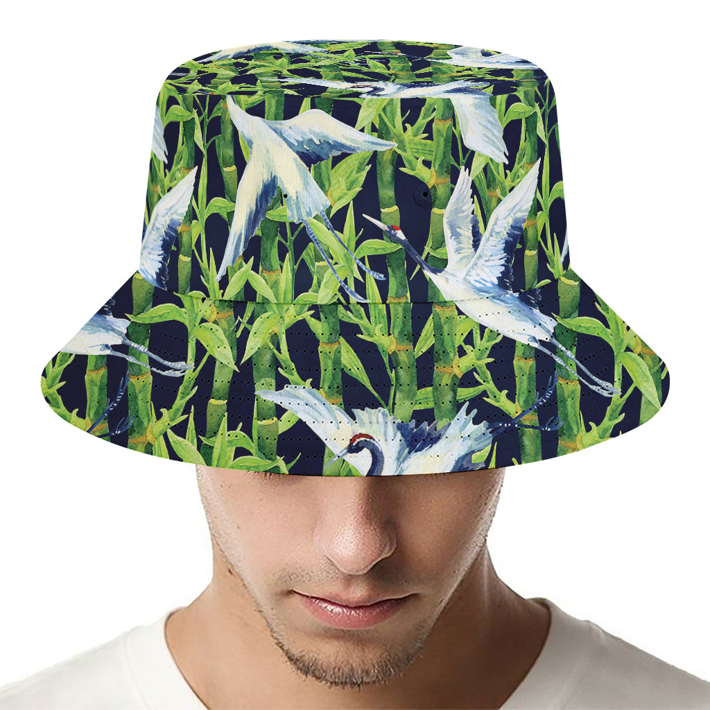 Watercolor Crane Bird Pattern Print Bucket Hat