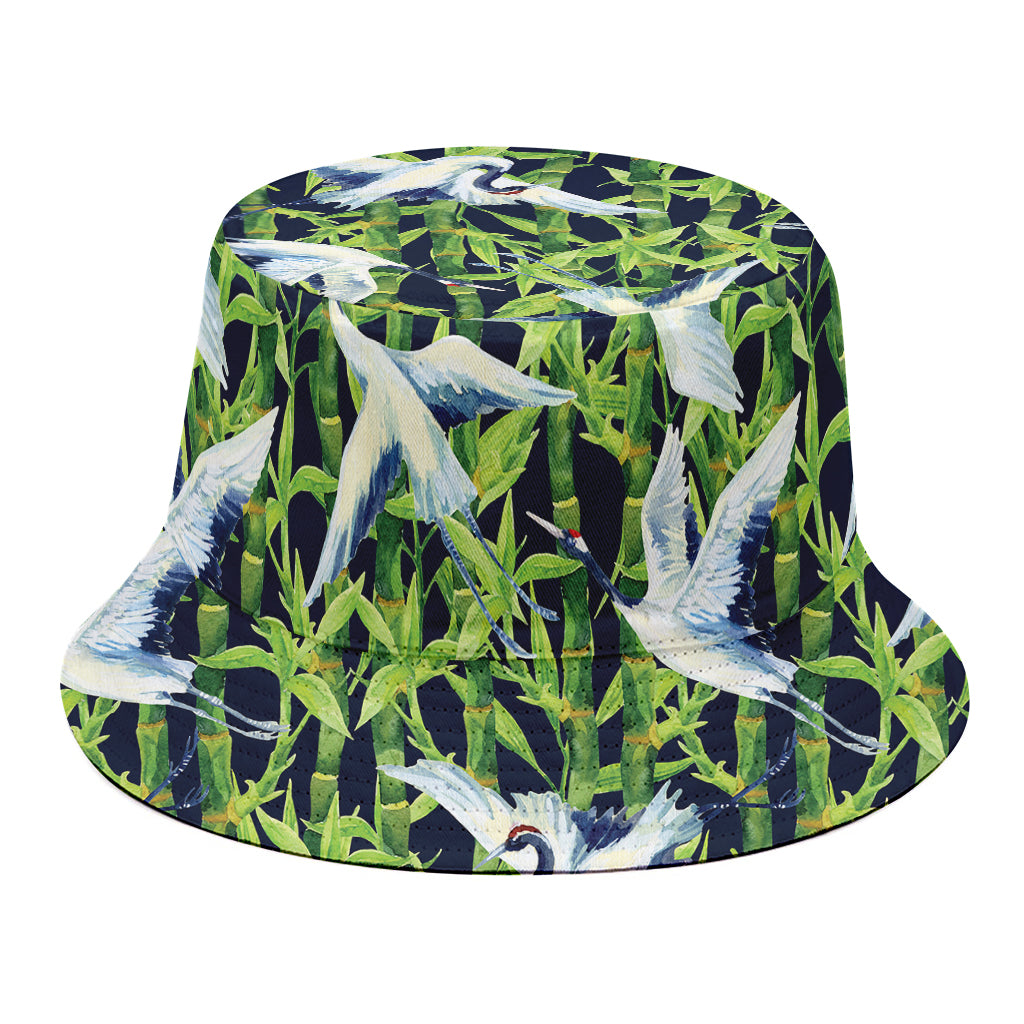 Watercolor Crane Bird Pattern Print Bucket Hat
