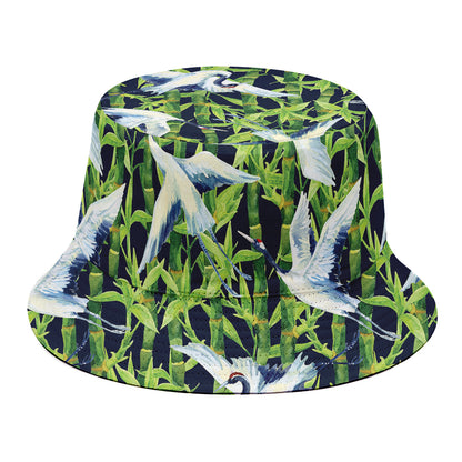 Watercolor Crane Bird Pattern Print Bucket Hat