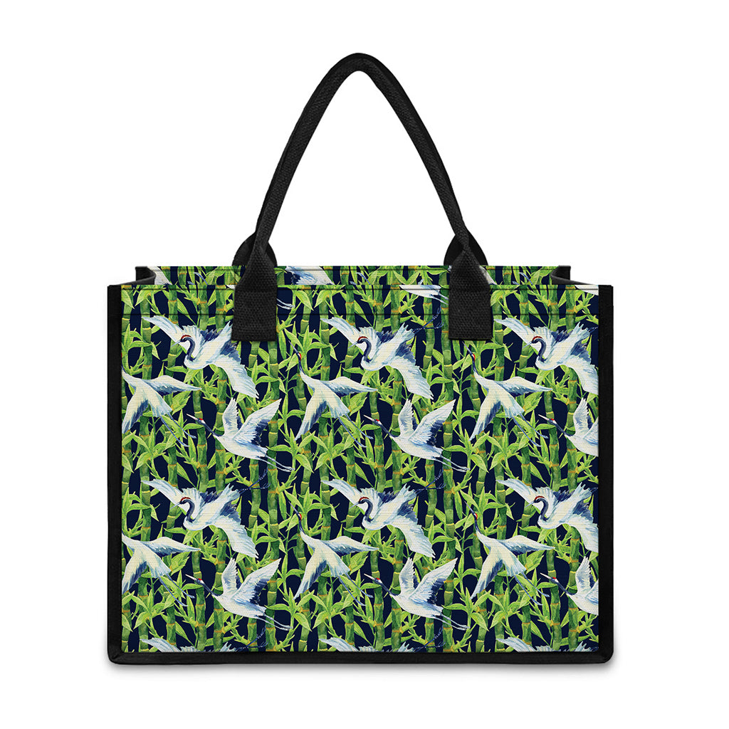 Watercolor Crane Bird Pattern Print Canvas Tote Bag