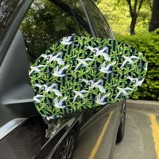 Watercolor Crane Bird Pattern Print Car Side Mirror Covers