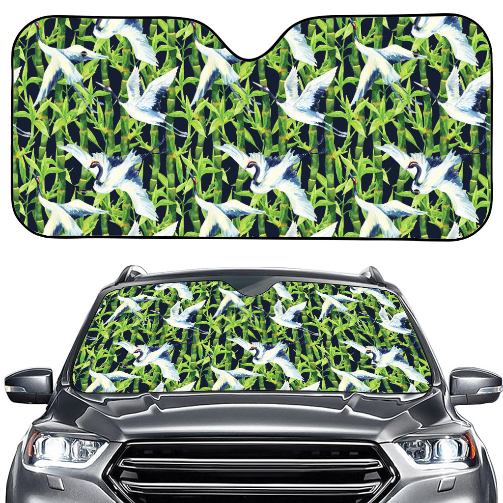 Watercolor Crane Bird Pattern Print Car Windshield Sun Shade