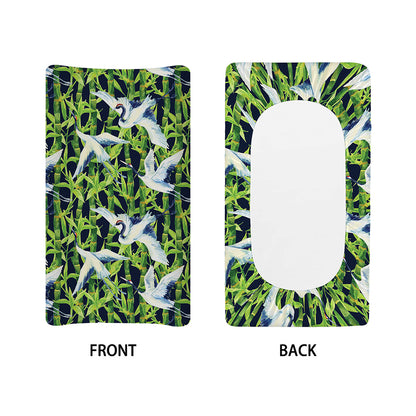 Watercolor Crane Bird Pattern Print Changing Pad Cover