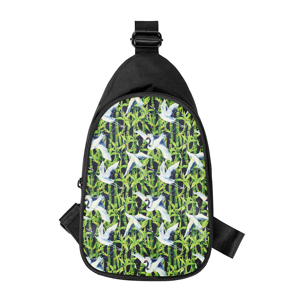 Watercolor Crane Bird Pattern Print Chest Bag