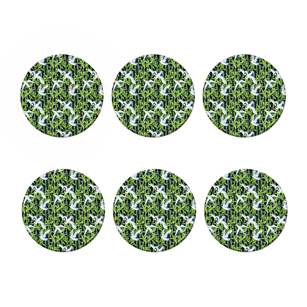 Watercolor Crane Bird Pattern Print Coaster Set