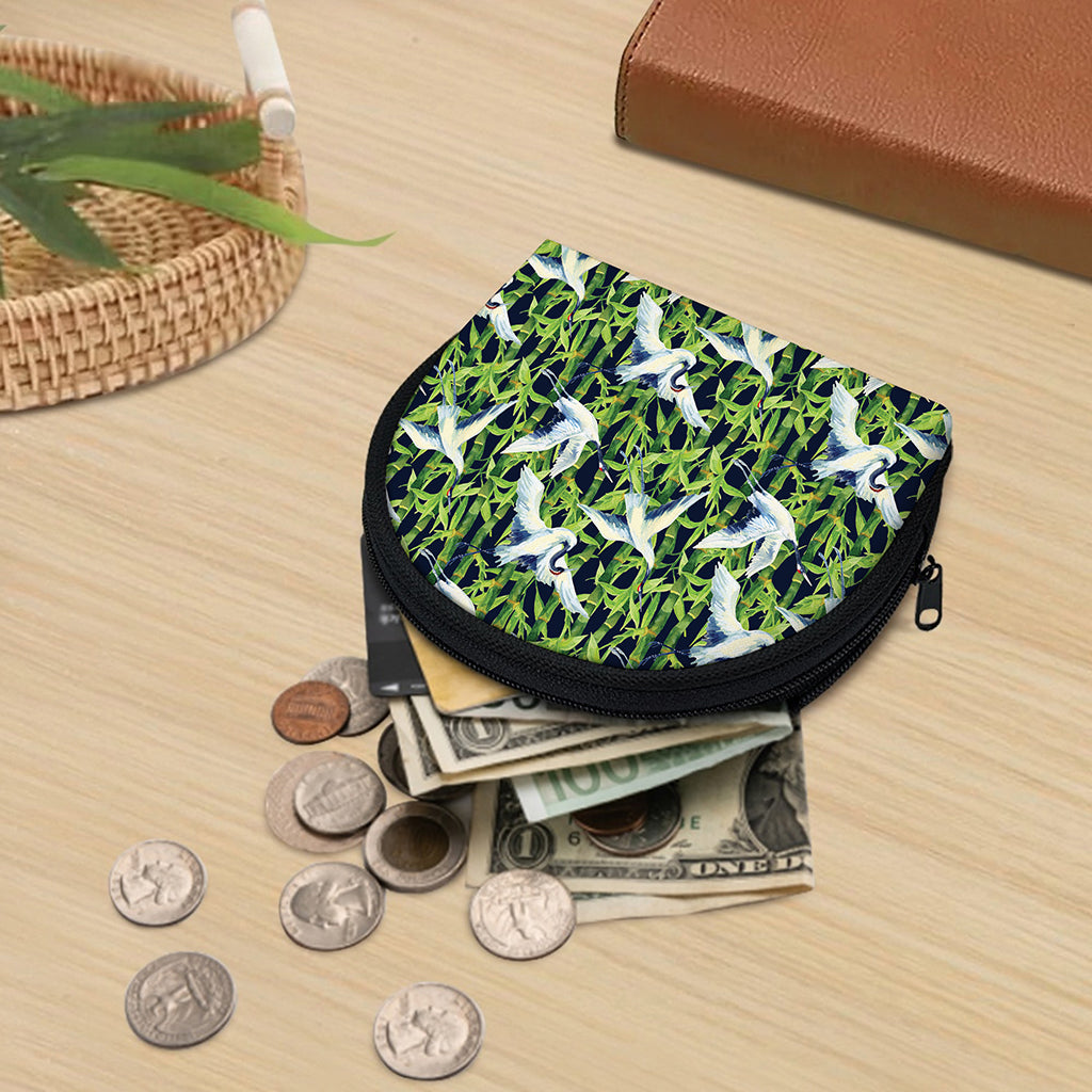 Watercolor Crane Bird Pattern Print Coin Purse