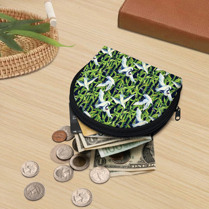 Watercolor Crane Bird Pattern Print Coin Purse