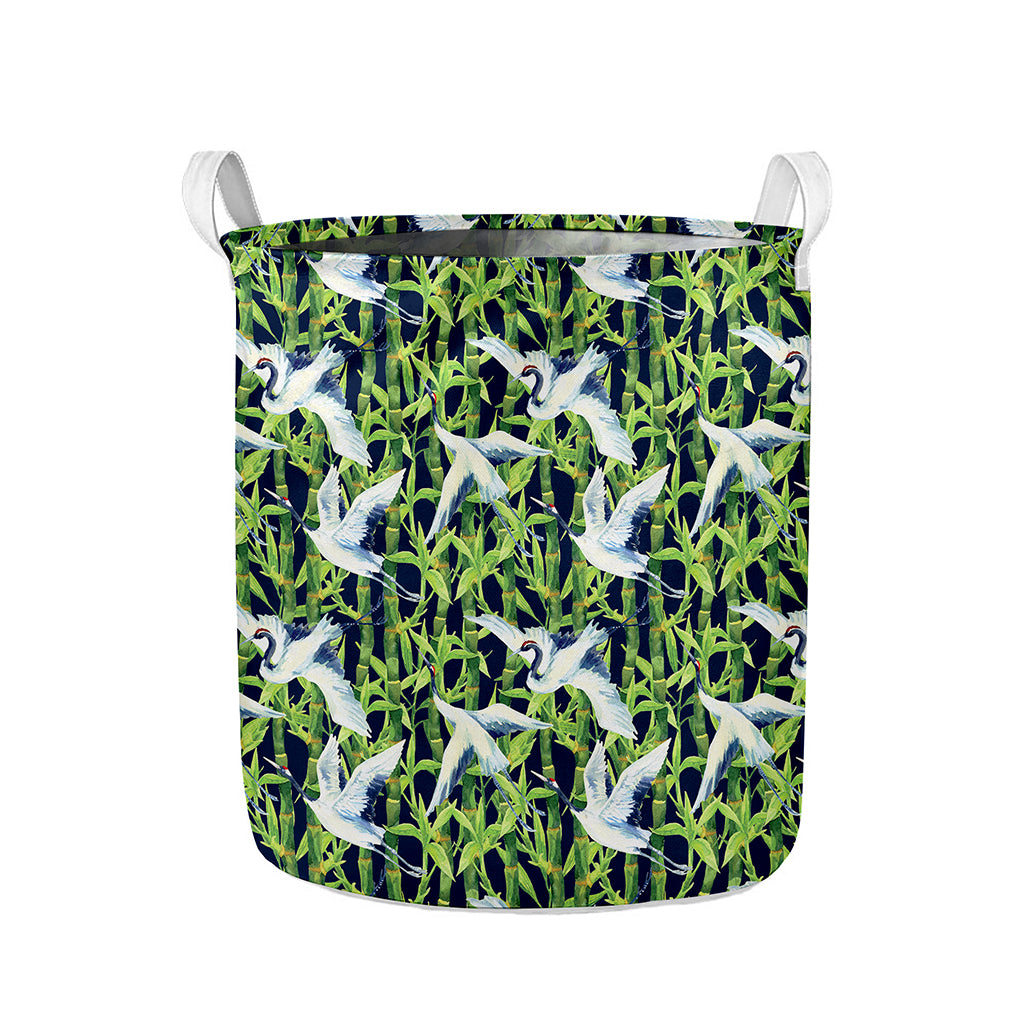 Watercolor Crane Bird Pattern Print Collapsible Laundry Basket