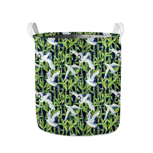 Watercolor Crane Bird Pattern Print Collapsible Laundry Basket