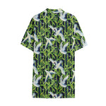 Watercolor Crane Bird Pattern Print Cotton Hawaiian Shirt