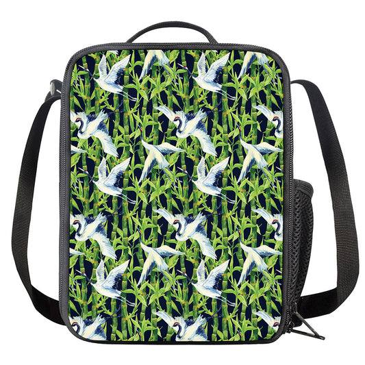 Watercolor Crane Bird Pattern Print Crossbody Lunch Bag