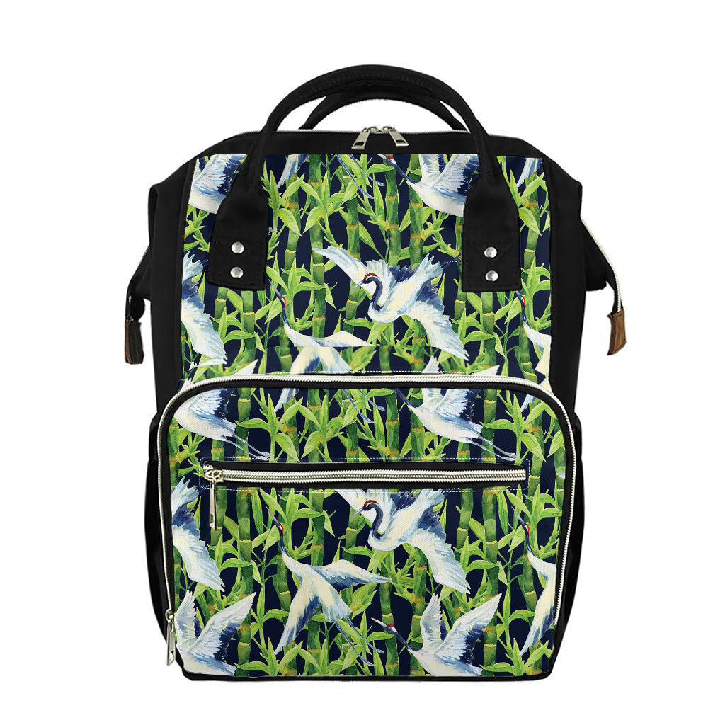 Watercolor Crane Bird Pattern Print Diaper Bag