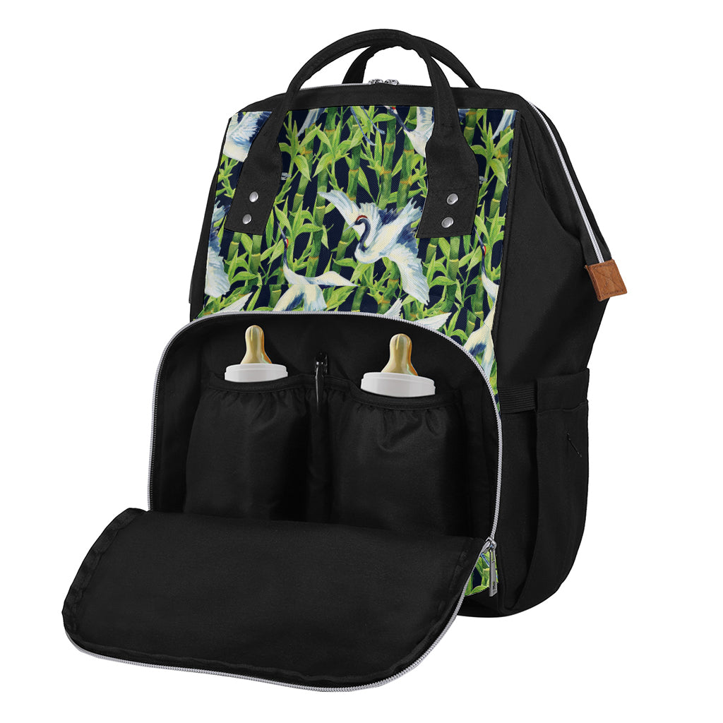 Watercolor Crane Bird Pattern Print Diaper Bag