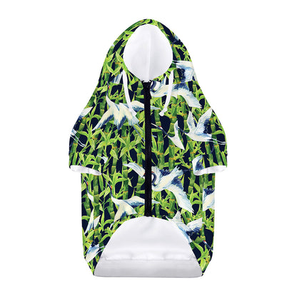 Watercolor Crane Bird Pattern Print Dog Zip Up Hoodie