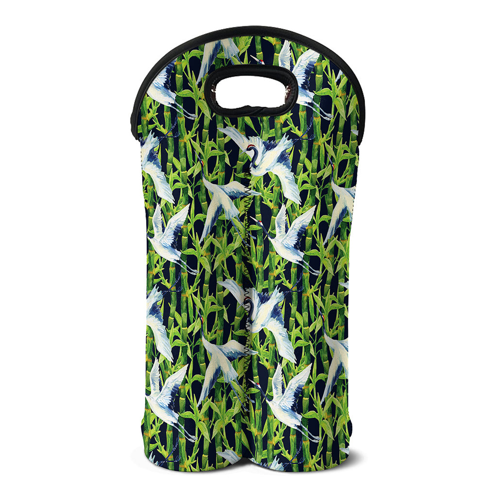Watercolor Crane Bird Pattern Print Double Neoprene Wine Tote