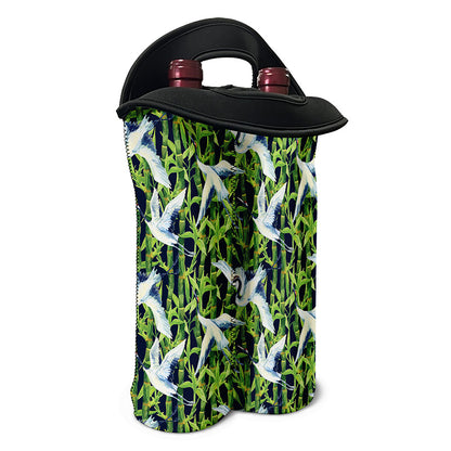 Watercolor Crane Bird Pattern Print Double Neoprene Wine Tote