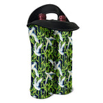 Watercolor Crane Bird Pattern Print Double Neoprene Wine Tote