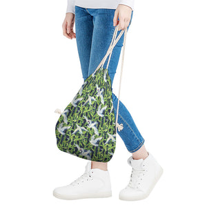 Watercolor Crane Bird Pattern Print Drawstring Bag